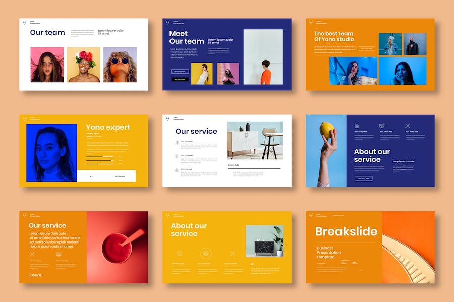 橙色图片拼贴商务策划Keynote模板 - PPT派