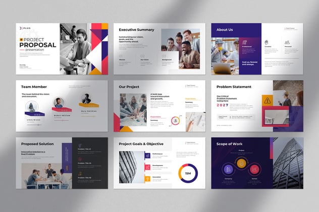 多彩项目提案方案设计PPT模板 - PPT派