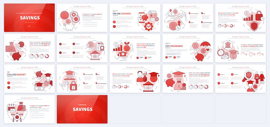 红色精美储蓄金融主题信息图表keynote模板 - PPT派