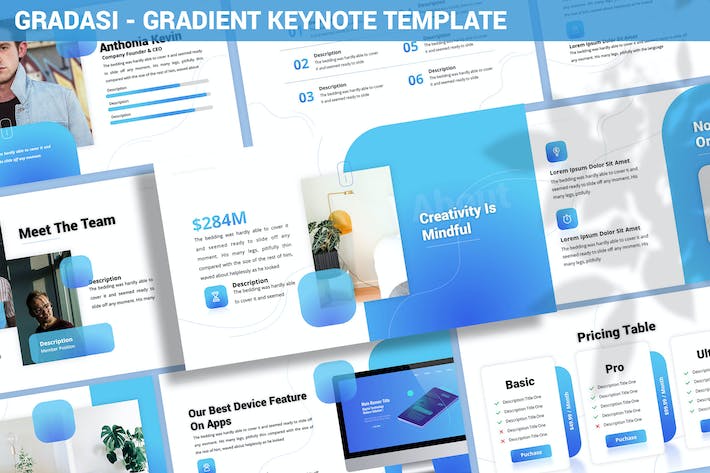 蓝色渐变坡度注释记录Keynote模板 - PPT派