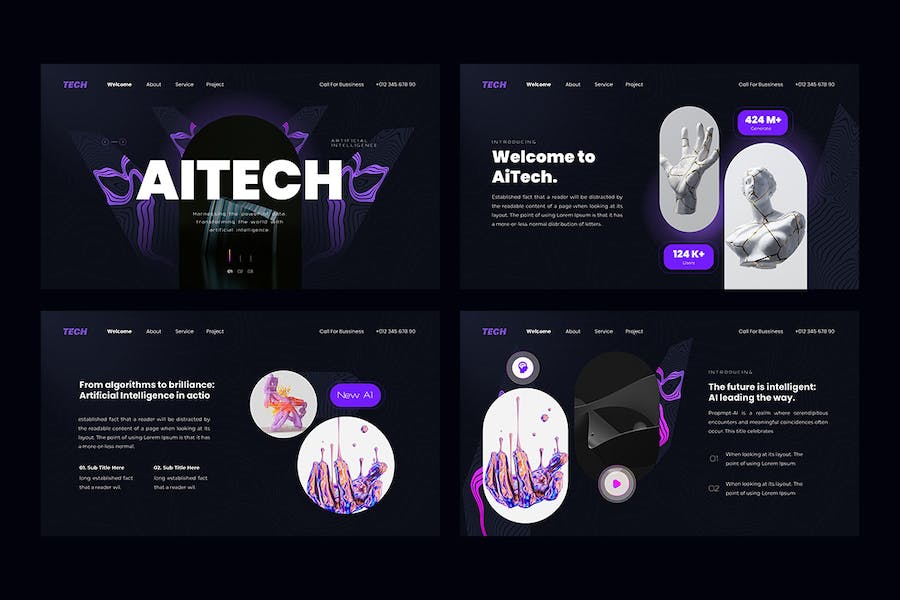 人工智能技术应用讲述展示方案演讲PPT模板 - PPT派