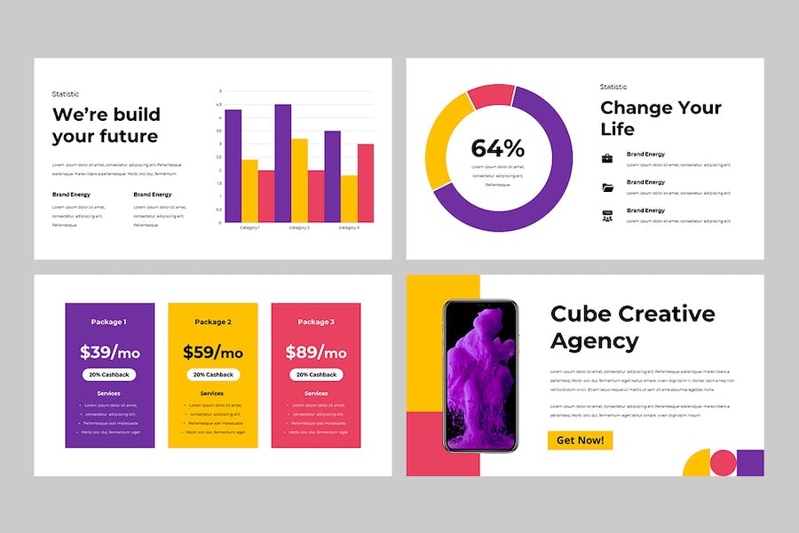 立方体创意几何设计作品展示Keynote模板 - PPT派