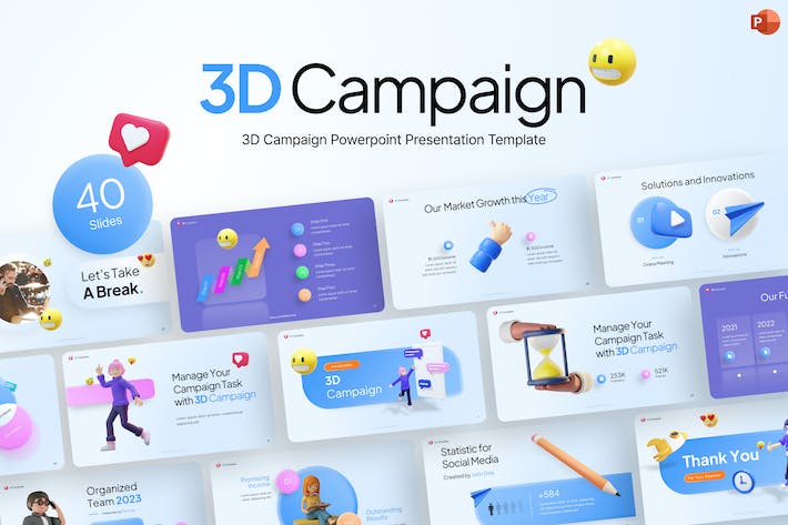 3D卡通人物C4D风格活动创意商务通用国外PPT模板- PPT派
