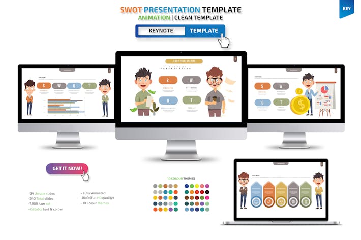 SWOT插画图形分析Keynote模板 - PPT派 SWOT插画图形分析Keynote模板 - PPT派