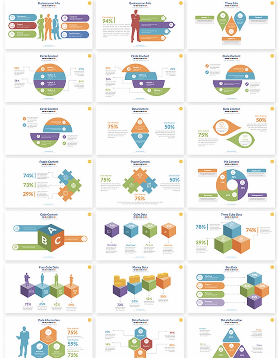 多色彩商务数据分析信息图表keynote模板 - PPT派