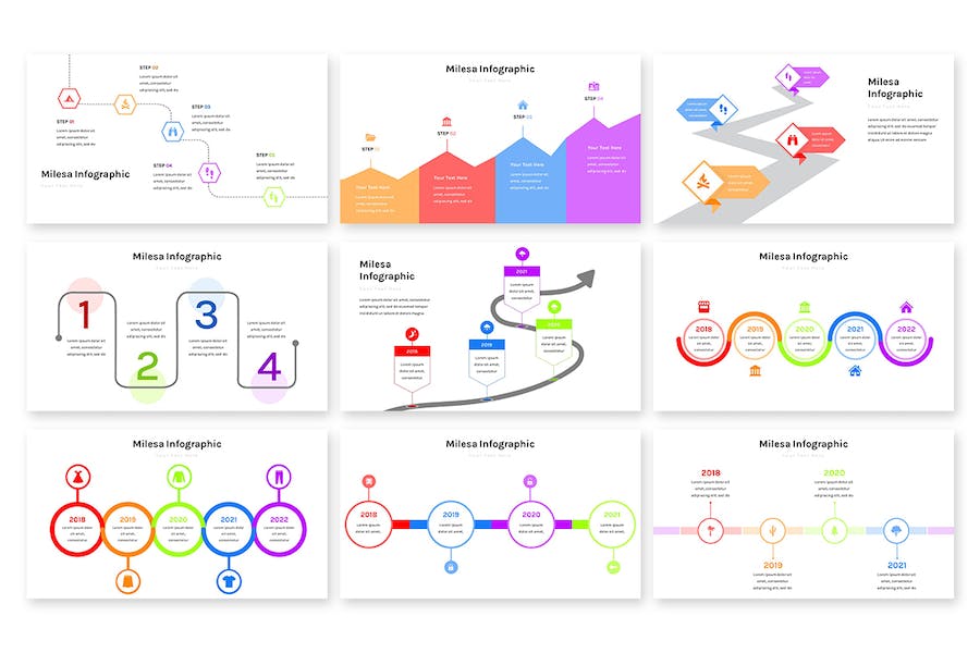 彩色步骤流程信息图形keynote模板 - PPT派