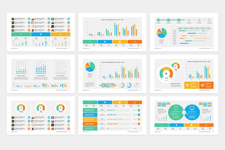 社交媒体营销KPI数据图形监控Keynote模板 - PPT派