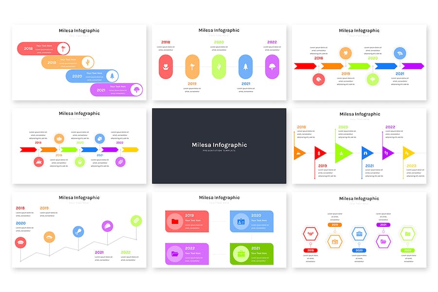 彩色步骤流程信息图形keynote模板 - PPT派