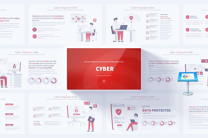 红色卡通人物商务合作数据分析图形图表keynote模板- PPT派