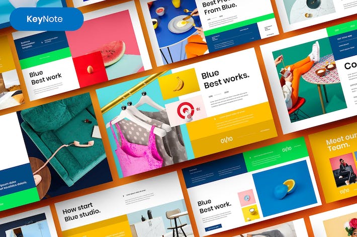 蓝色多彩图片拼贴商务Keynote模板 - PPT派