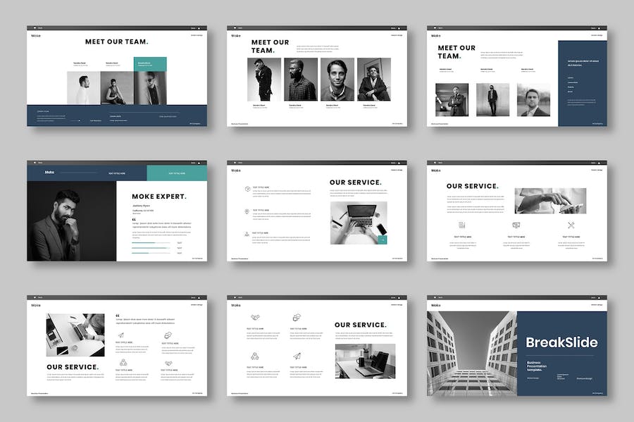 蓝绿色图片展示商务Keynote模板 - PPT派