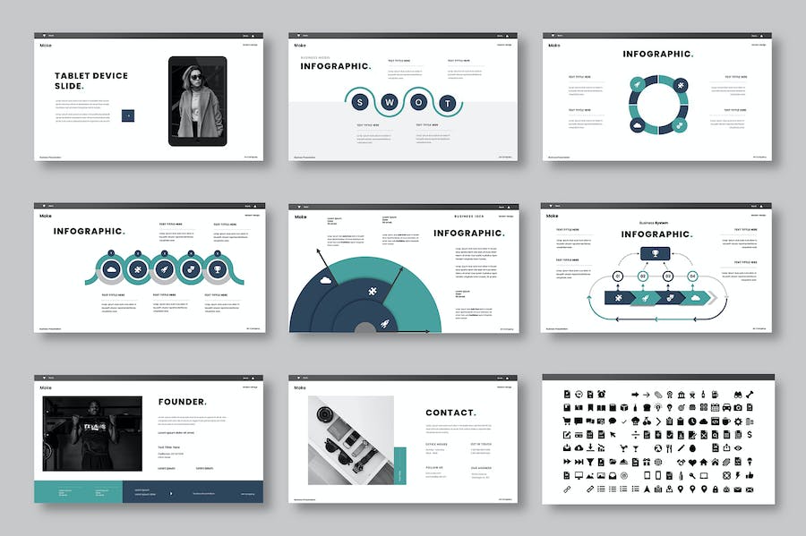 蓝绿色图片展示商务Keynote模板 - PPT派