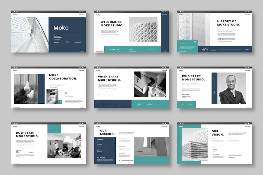 蓝绿色图片展示商务Keynote模板 - PPT派