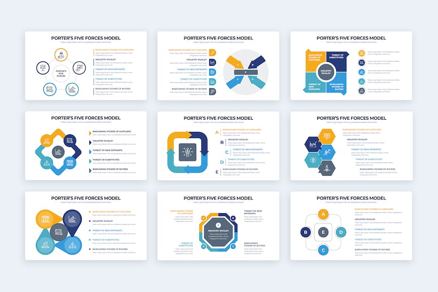 波特五力模型战略分析信息图形PPT模板 - PPT派