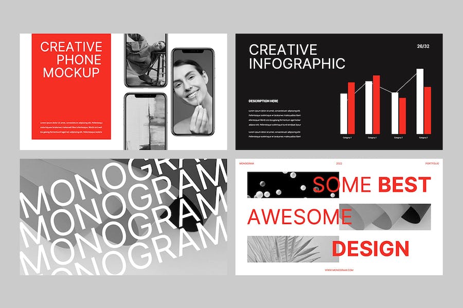 创意字母排版作品集Keynote模板 - PPT派