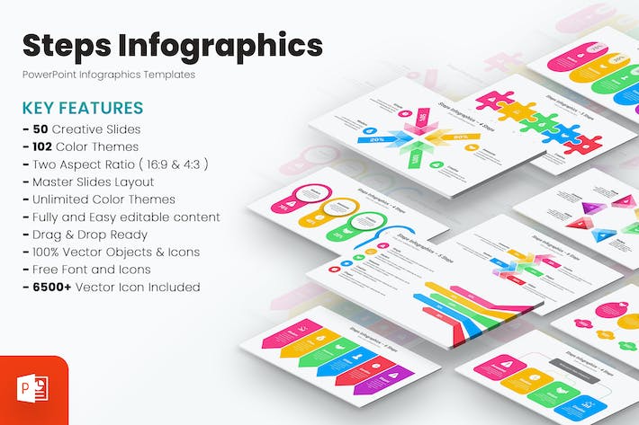 彩色步骤流程信息图形PPT模板 - PPT派