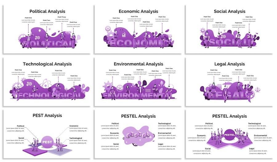 紫色PESTEL设计分析主题Keynote插画图表 - PPT派