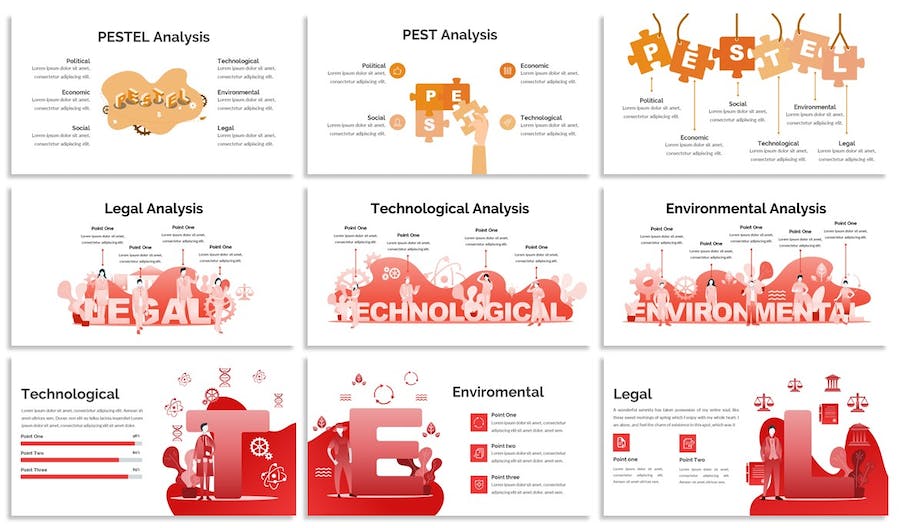 紫色PESTEL设计分析主题Keynote插画图表 - PPT派