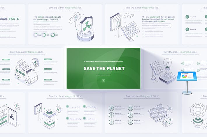 拯救地球线性插画图形keynote模板 - PPT派