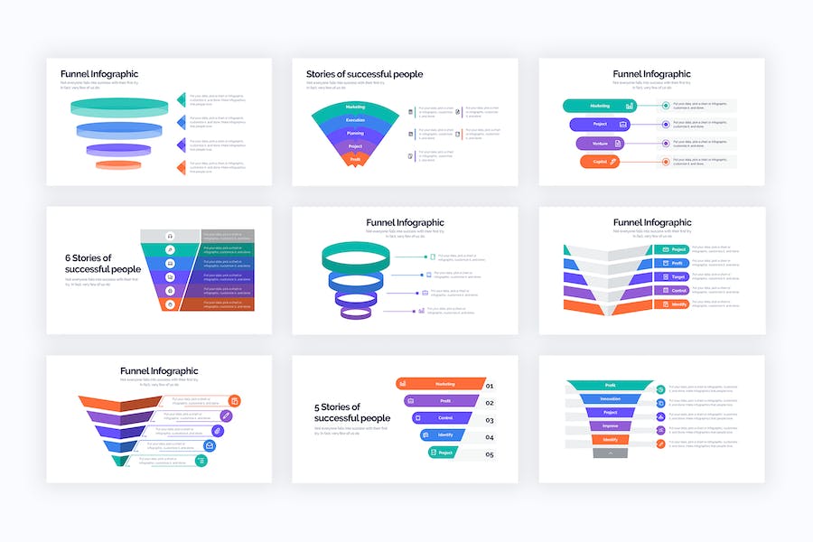 商业漏斗转化分析信息图形PPT模板 - PPT派