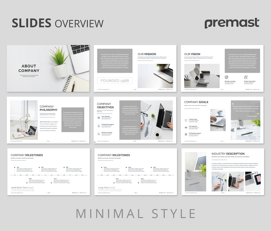 极简风格室内设计商业计划书PPT模板 - PPT派