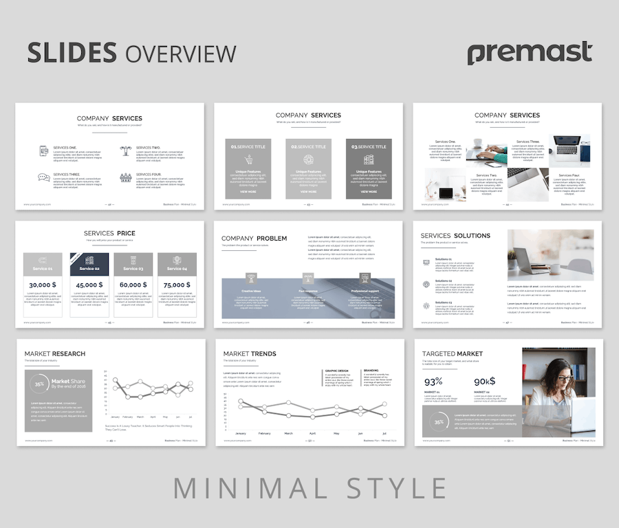 极简风格室内设计商业计划书PPT模板 - PPT派