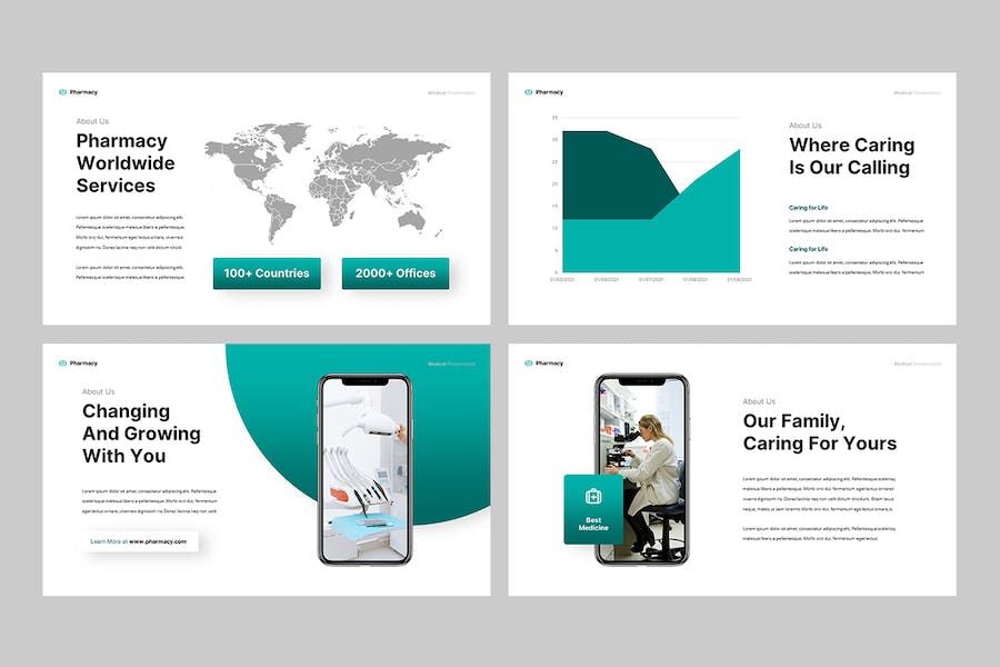 蓝绿色医疗药房健康宣传Keynote模板 - PPT派