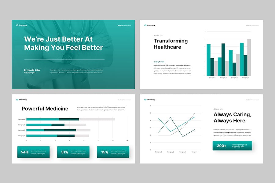 蓝绿色医疗药房健康宣传Keynote模板 - PPT派