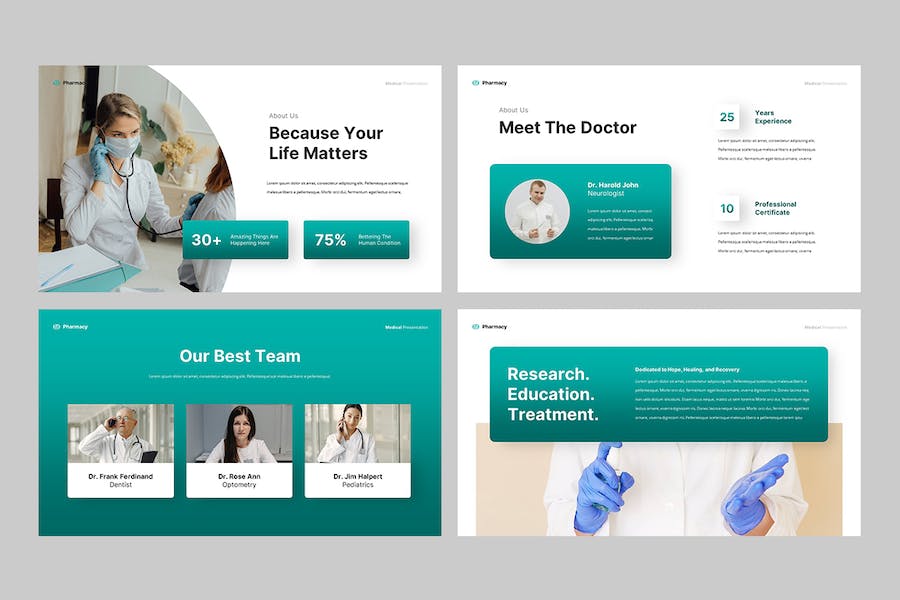 蓝绿色医疗药房健康宣传Keynote模板 - PPT派