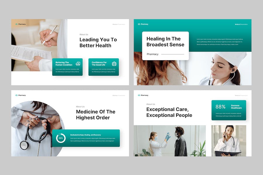 蓝绿色医疗药房健康宣传Keynote模板 - PPT派