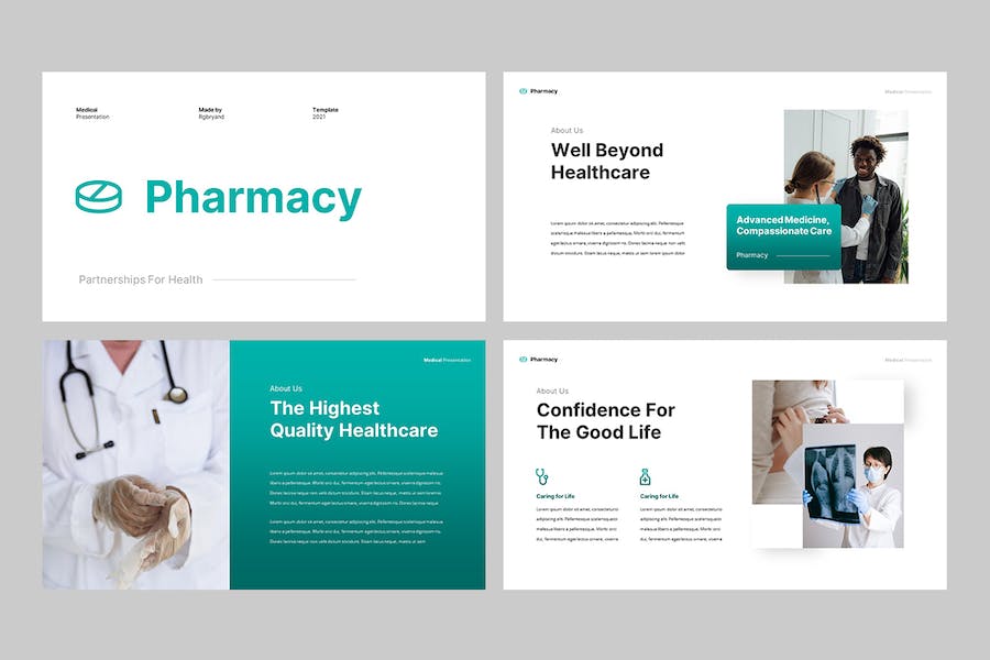 蓝绿色医疗药房健康宣传Keynote模板 - PPT派