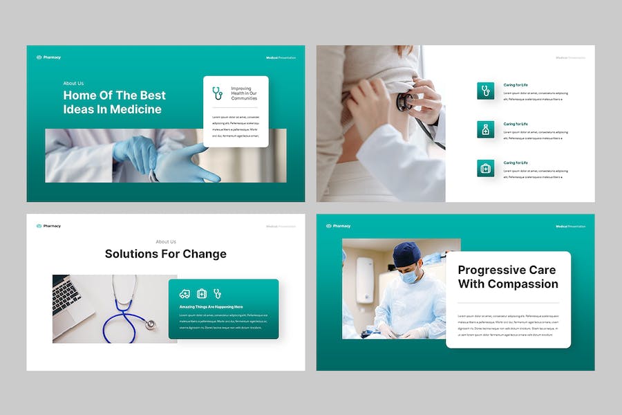 蓝绿色医疗药房健康宣传Keynote模板 - PPT派