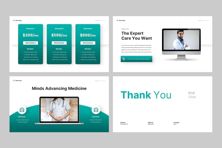 蓝绿色医疗药房健康宣传Keynote模板 - PPT派
