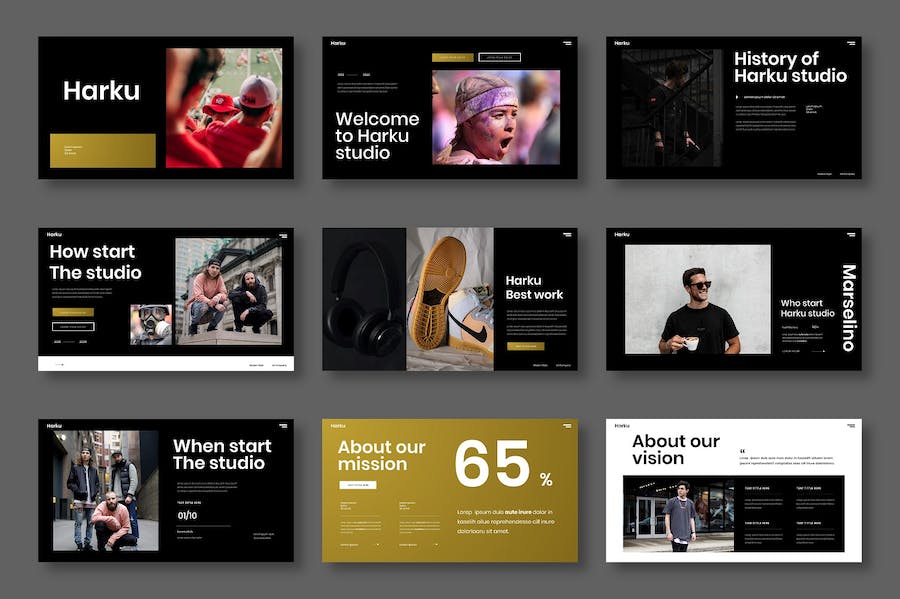 深色图片网格商务宣传Keynote模板 - PPT派