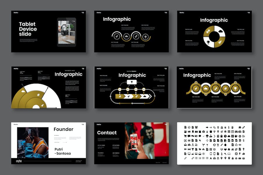 深色图片网格商务宣传Keynote模板 - PPT派