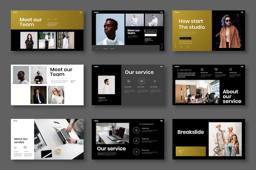 深色图片网格商务宣传Keynote模板 - PPT派