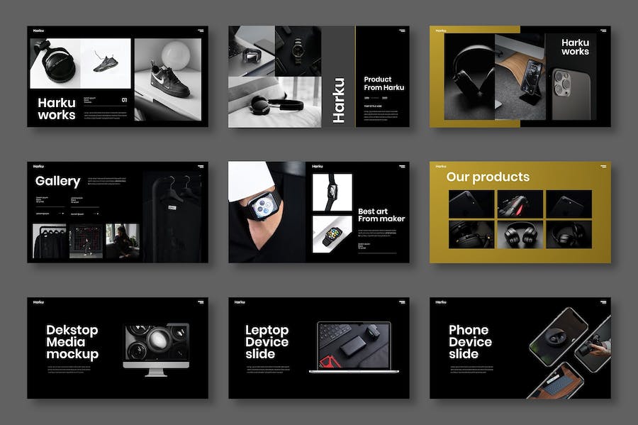 深色图片网格商务宣传Keynote模板 - PPT派