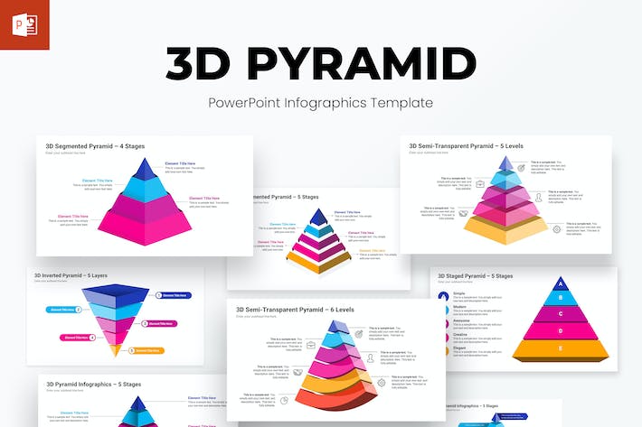 3D彩色金字塔信息图形图表PPT模板- PPT派