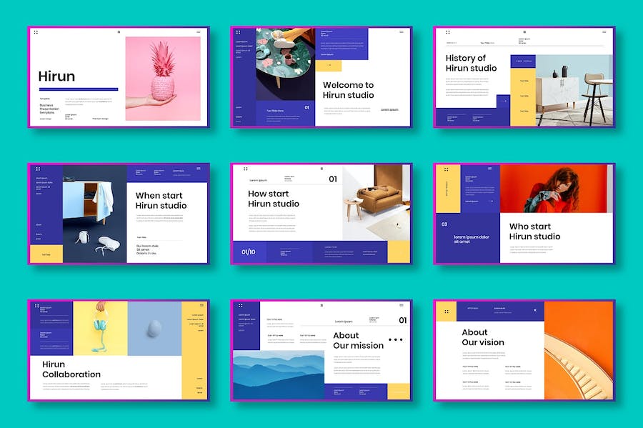 蓝色立体图片展示商务Keynote模板 - PPT派