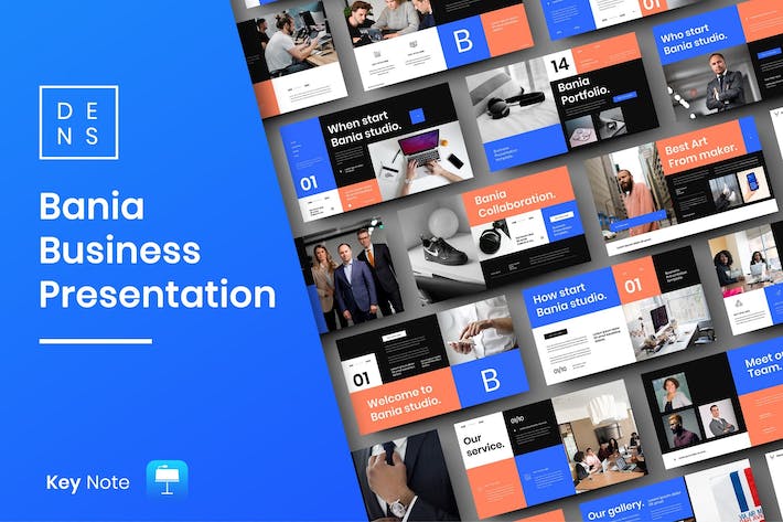 蓝色图片网格商务宣传Keynote模板 - PPT派