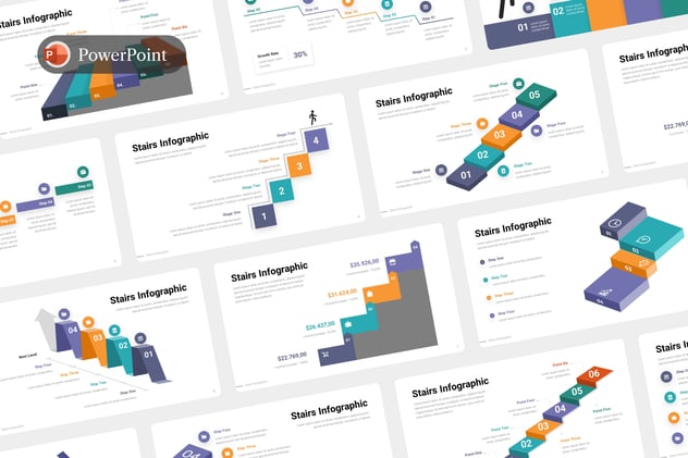 楼梯阶梯上升信息图形PPT模板 - PPT派