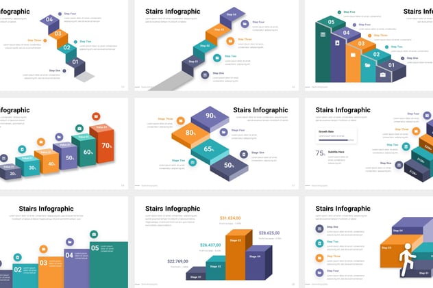 楼梯阶梯上升信息图形PPT模板 - PPT派