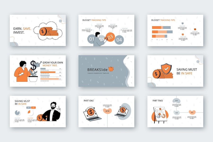 卡通人物插画金融理财主题PPT图解 - PPT派