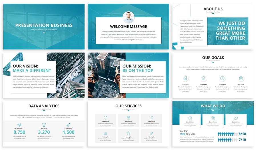 蓝色三角形商务企业PPT模板 - PPT派