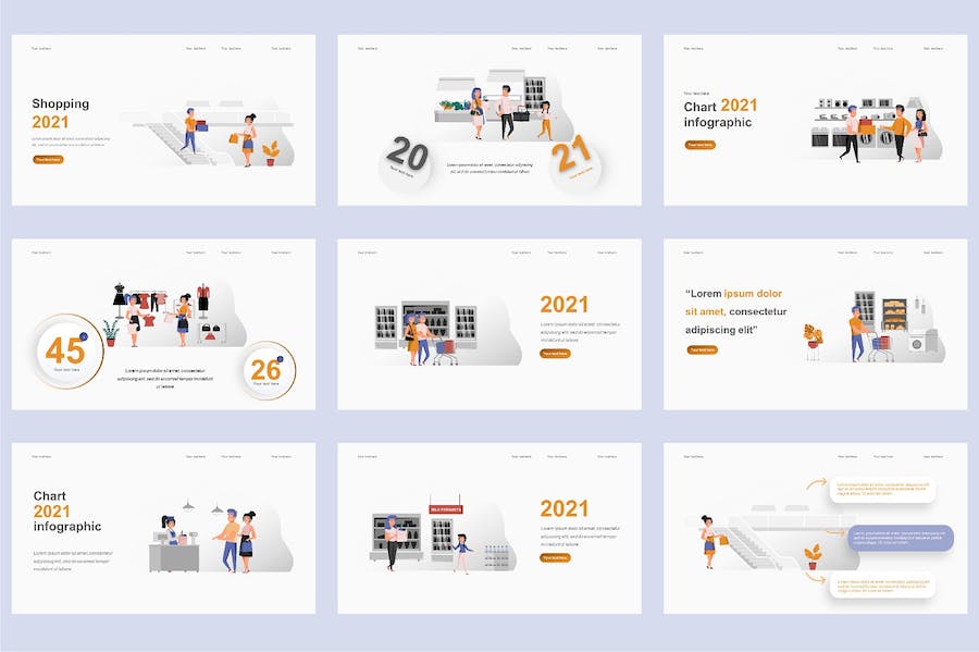 欧美购物电商零售插画高级PPT模板 - PPT派