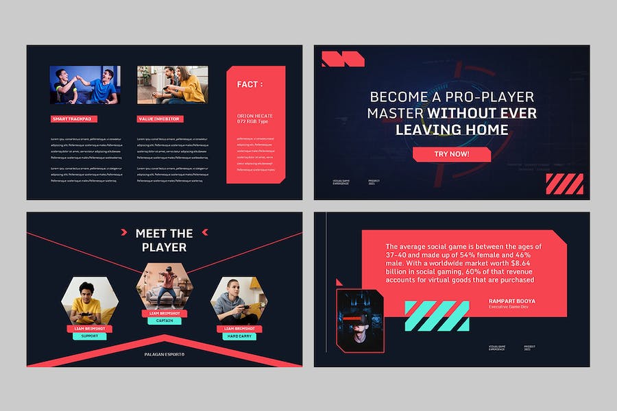 红黑色电竞游戏科技谷歌PPT模板 - PPT派