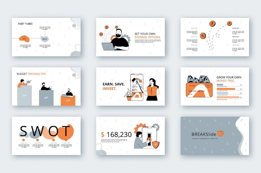 卡通人物插画金融理财主题PPT图解 - PPT派