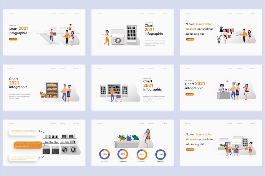 欧美购物电商零售插画高级PPT模板 - PPT派