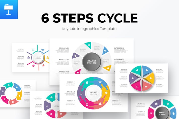 6个步骤周期信息图形keynote模板- PPT派