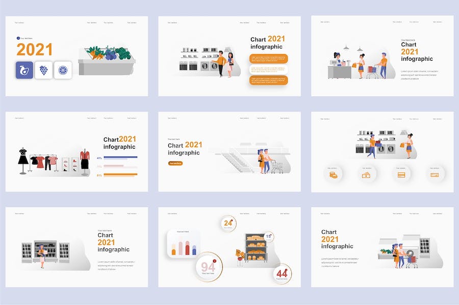 欧美购物电商零售插画高级PPT模板 - PPT派